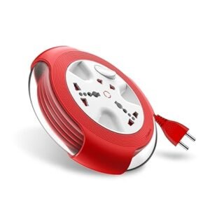 mos Goldmedal Krysta 2 Pin Extension Cord (White and Red) – Pack of 1, Master Switch with Indicator, Heavy-Duty 5-meter Cable, International Sockets & 2-Pin Socket, Ultra-Smooth Rotation for Home & Office