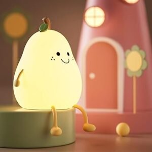 One94Store Rechargeable Silicone Pear Night Lamp, Touch Control Color-Changing LED Light with 7 Colors, Multicolor Kids’ Bedroom Decor, Ideal Baby Gift (Warm White)