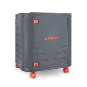 Livfast Inverter Battery Trolley with Protective Covered Box, Ideal for Home Inverter & Battery with 100 kg Load Capacity - Grey