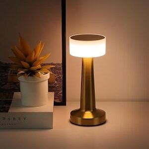 NYRWANA Table Lamp | 2000 mAh Battery | Lamps for Bedroom, Night Lamp for Bedroom & Living Room, 3 Colour Touch Control, Wireless Charging, Diwali Gifts for Family & Friends - Metal (Gold)
