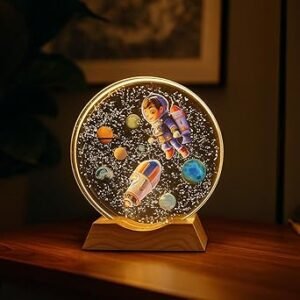 Desidiya Acrylic Astronaut Boy Table Night Light, 3D LED Desktop Lamp for Bedroom Decor, Playroom Kids Room Decoration, Corded Electric Home & Office Decor Item for Boys & Girls, Bedside Lamp