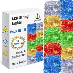 PESCA LED String Lights Serial Bulbs Ladi Decoration Lighting for Diwali Christmas (11 Meters) - Set of 10, Multicolour .