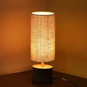 ExclusiveLane 'Volta' Mango Wooden Table Lamp for Bedroom (14 Inch, Linen & Wood, Without Bulb, Pack of 1) | CFL/LED Table Lamp for Living Room Decoration Bedside Lamp Bedside Table Lamps for Bedroom