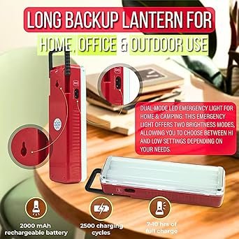 WOZIT Emergency Light Rechargeable|2 Tube Led Charging Light|Hi-Low Brightness Modes|Electric And Android Charging Support|Long Backup Lantern For Home,Office&Outdoor Use( Multicolor) - Image 4