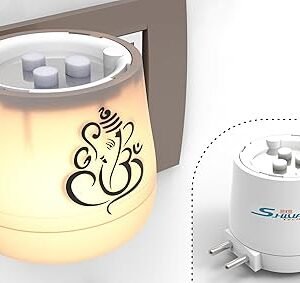 SHIVANSH TECHNOLOGY® Electric Kapoor Dani Camphor Burner & Diffuser for Home | Puja Camphor Machine with Night Lamp | Aroma Oil & Incense Burner with Safety Features (Warm White Light, Ganesh-Om)