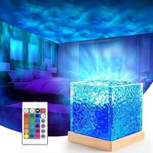 DOCAT 3D Ocean Wave Effect Night Light for Bedroom, 16 Colors Gradual Rotating LED Projection Night Lamp Projector for Bedroom Light Decor, Crystal Table Lamp for Home, Remote Control (Night Lamp)
