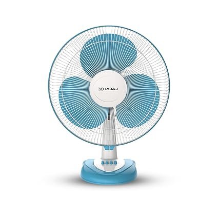 MOS Bajaj Frore Neo Table Fan 400 MM | Table Fans For Home & Office | Aerodynamically Balanced Blades | 100% Copper Motor | High Air Delivery | 3-Speed Control | 2-Yr Warranty 【Blue】
