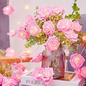One94Store Rose Flower LED String Fairy Light 14 LED 3 Meter Night Light for Home Decor, Plastic Rose String Lights for Bedroom Decor, LED Light for Indoor, Outdoor Decoration (Pink, Plug-in) .