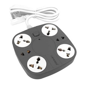 eSYSTEMS Extension Cord, 10A (6 Universal Socket) Multi Plug Point Strip Extension Board (Fire Flame Proof), (2 Meter Long Wire) (Non-USB Grey)