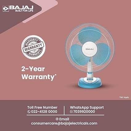 MOS Bajaj Frore Neo Table Fan 400 MM | Table Fans For Home & Office | Aerodynamically Balanced Blades | 100% Copper Motor | High Air Delivery | 3-Speed Control | 2-Yr Warranty 【Blue】 - Image 4