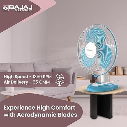 MOS Bajaj Frore Neo Table Fan 400 MM | Table Fans For Home & Office | Aerodynamically Balanced Blades | 100% Copper Motor | High Air Delivery | 3-Speed Control | 2-Yr Warranty 【Blue】 - Image 2